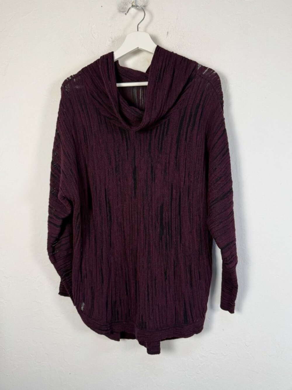 Nic+Zoe Womens Purple Black Striped Wool Blend Cowl Neck Pullover Sweater Small